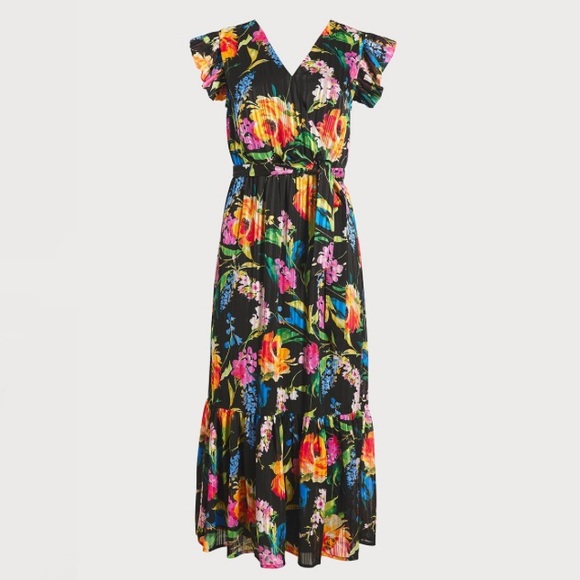 NWT Sam Edelman V-Neck Floral Midi Dress in Black/Multi - Picture 5 of 10